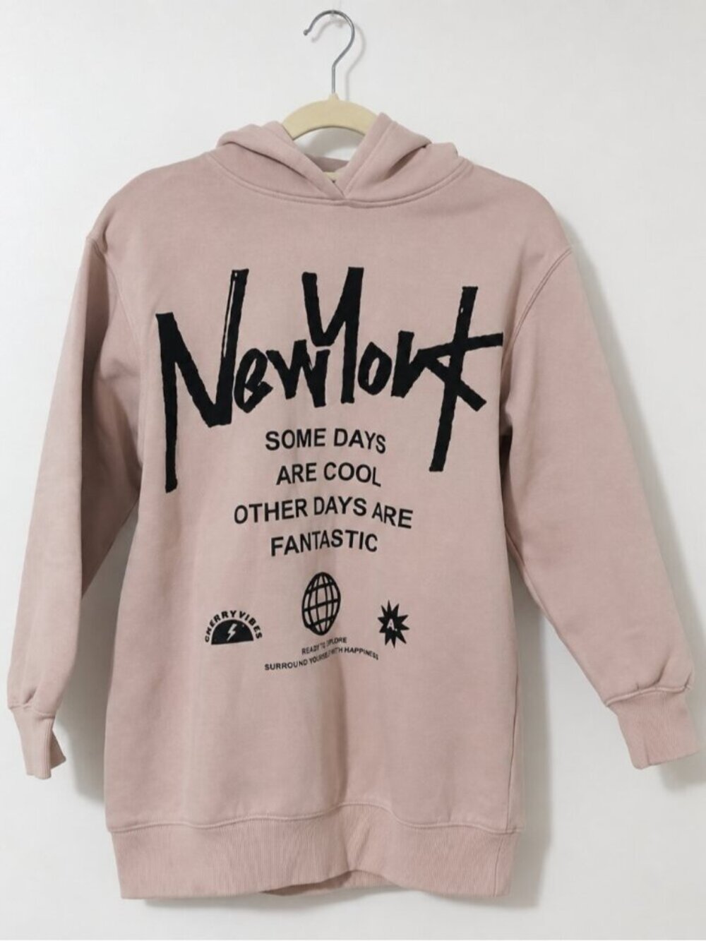 Zara Pink New York Graphic Hoodie Womens Oversized Y2K Streetwear Pullover Sz 8